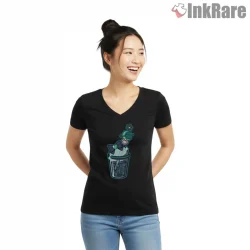 Neptune Inspired Cosmic Boba Fantasy Shirt on black v-neck shirt for women graphic tee