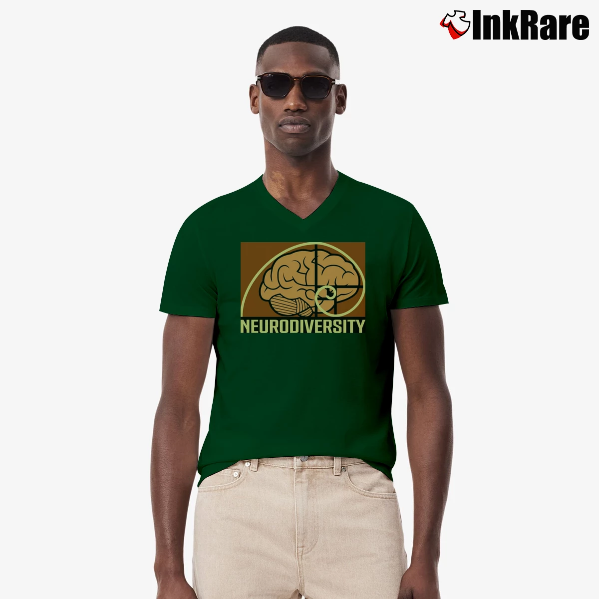 neurodiversity Men’s V-Neck Tee in forest green – Modern Essential Men’s neurodiversity V-Neck Tee in forest green | Sharp, Breathable, Everyday Staple