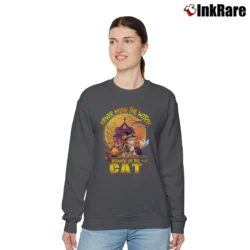 Women’s Never Mind The Witch Beware Of The Cat Halloween Relaxed Sweatshirt in charcoal | Soft, Laid-Back Vibe