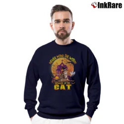 Men’s Never Mind The Witch Beware Of The Cat Halloween Crewneck Sweatshirt in navy | Cozy Fabric, Clean Style