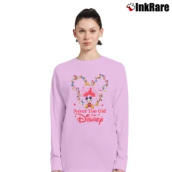 Women’s Never Too Old For Disney Mickey Mouse Fans Long-Sleeve Top in light pink | Sleek, Versatile, All-Season