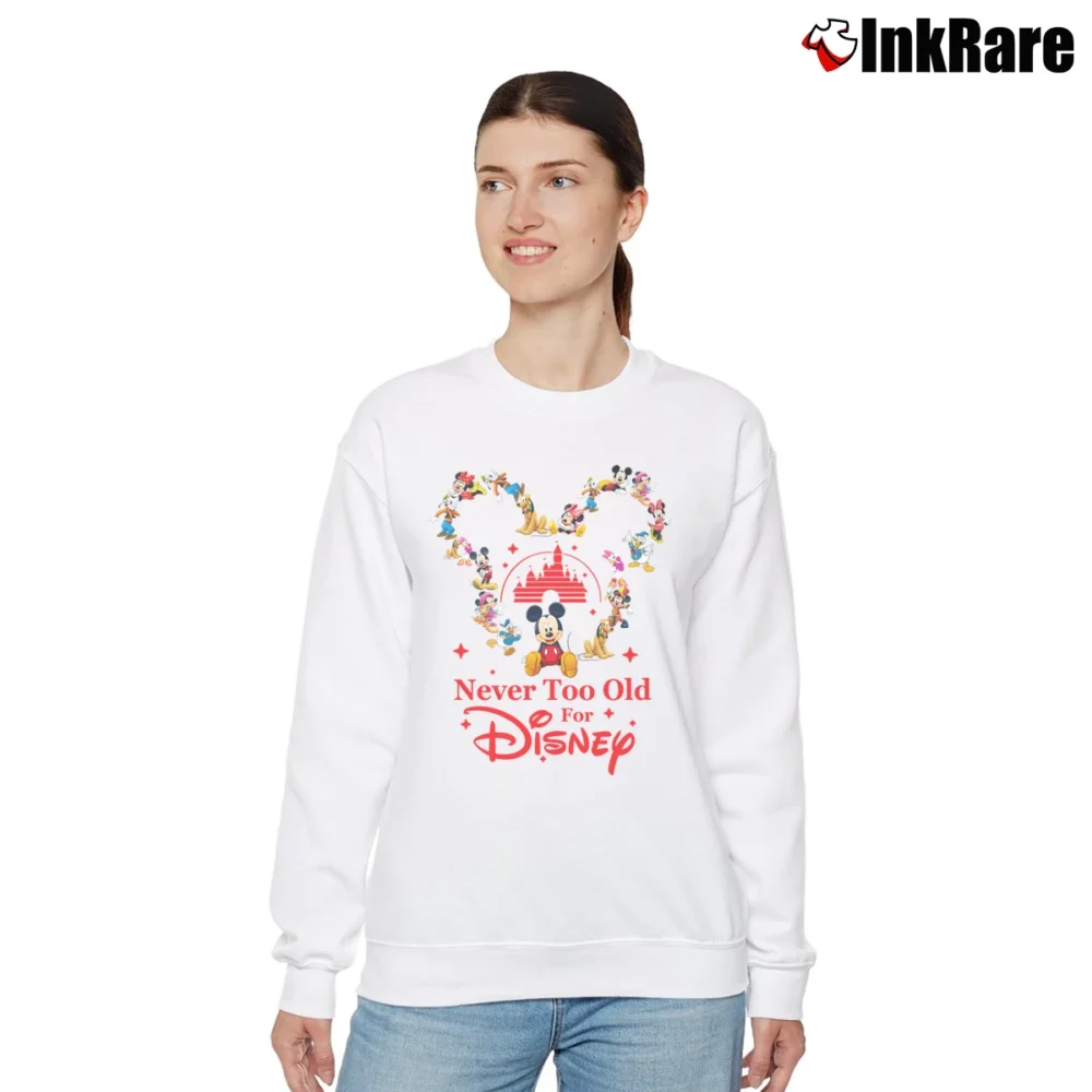 Women’s Never Too Old For Disney Mickey Mouse Fans Relaxed Sweatshirt in white | Soft, Laid-Back Vibe