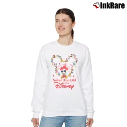 Women’s Never Too Old For Disney Mickey Mouse Fans Relaxed Sweatshirt in white | Soft, Laid-Back Vibe