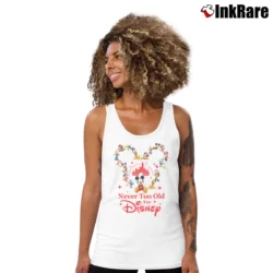 Women’s Never Too Old For Disney Mickey Mouse Fans Tank Top in white | Lightweight, Movement-Friendly