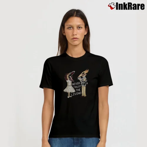 Never Trust The Living Adam And Barbara Beetlejuice Women’s Tee in black – Effortless Style Women’s Never Trust The Living Adam And Barbara Beetlejuice T-Shirt in black | Soft, Flattering Fit