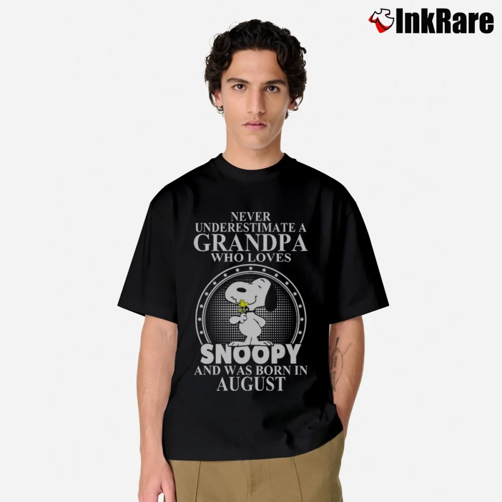 Men’s Never Underestimate A Grandpa Who Loves Snoopy And Was Born In August Classic T-Shirt in black | Soft, Breathable Everyday Wear
