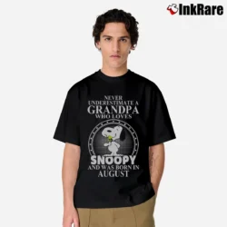 Men’s Never Underestimate A Grandpa Who Loves Snoopy And Was Born In August Classic T-Shirt in black | Soft, Breathable Everyday Wear