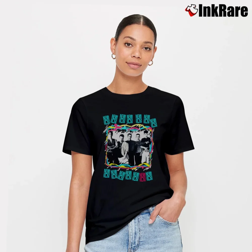 Women’s New Kids On The Block 80s Hangin Tough Tour Signature T-Shirt in black | Soft, Flattering Fit
