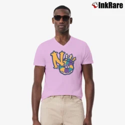 Men’s New Orleans Baby Cakes Logo Tech V-Neck Tee in light pink | Sharp, Breathable, Everyday Staple
