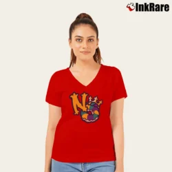 Women’s New Orleans Baby Cakes Logo Tech V-Neck Tee in red | Chic Neckline, Soft Texture