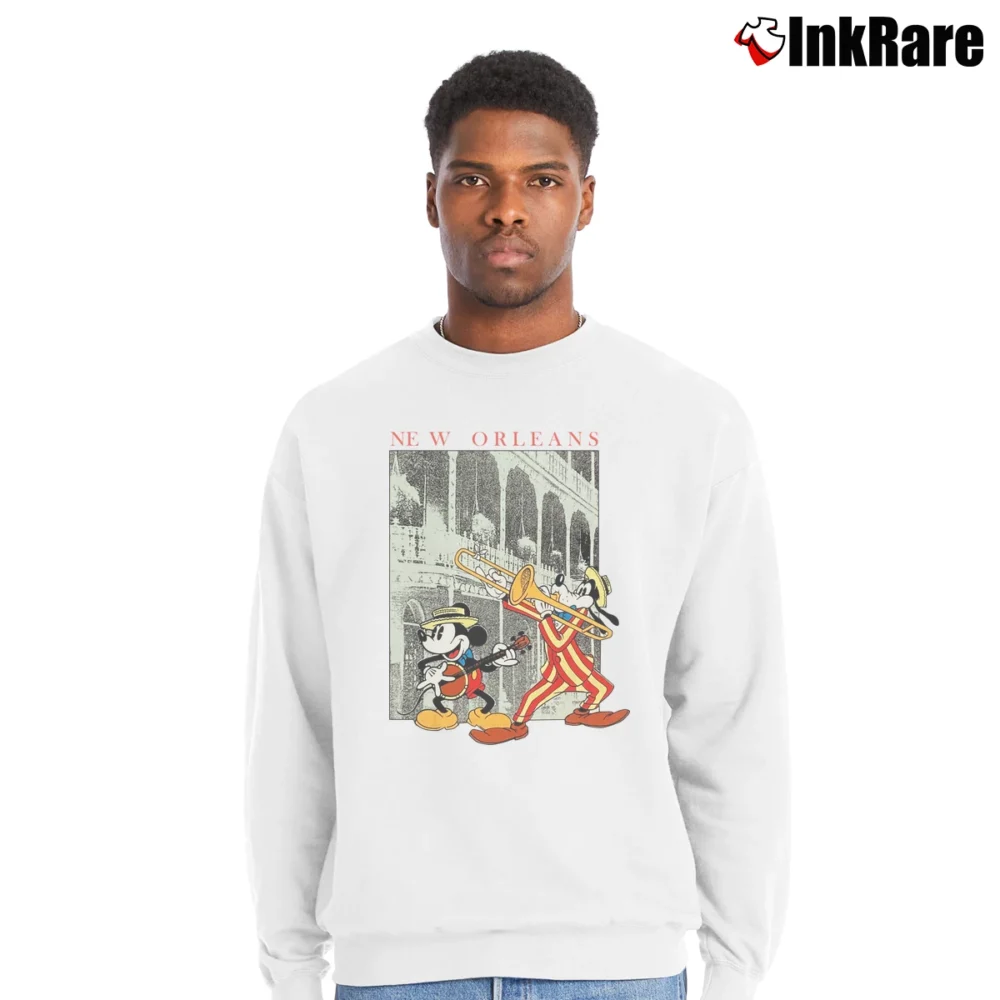 Men’s New Orleans Disney Magic Kingdom Mickey Goofy Disney Crewneck Sweatshirt in white | Cozy Fabric, Clean Style