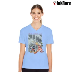 Women’s New Orleans Disney Magic Kingdom Mickey Goofy Disney V-Neck Tee in light blue | Chic Neckline, Soft Texture