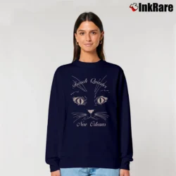 Women’s New Orleans French Quarter Green Cat Face Relaxed Sweatshirt in navy | Soft, Laid-Back Vibe