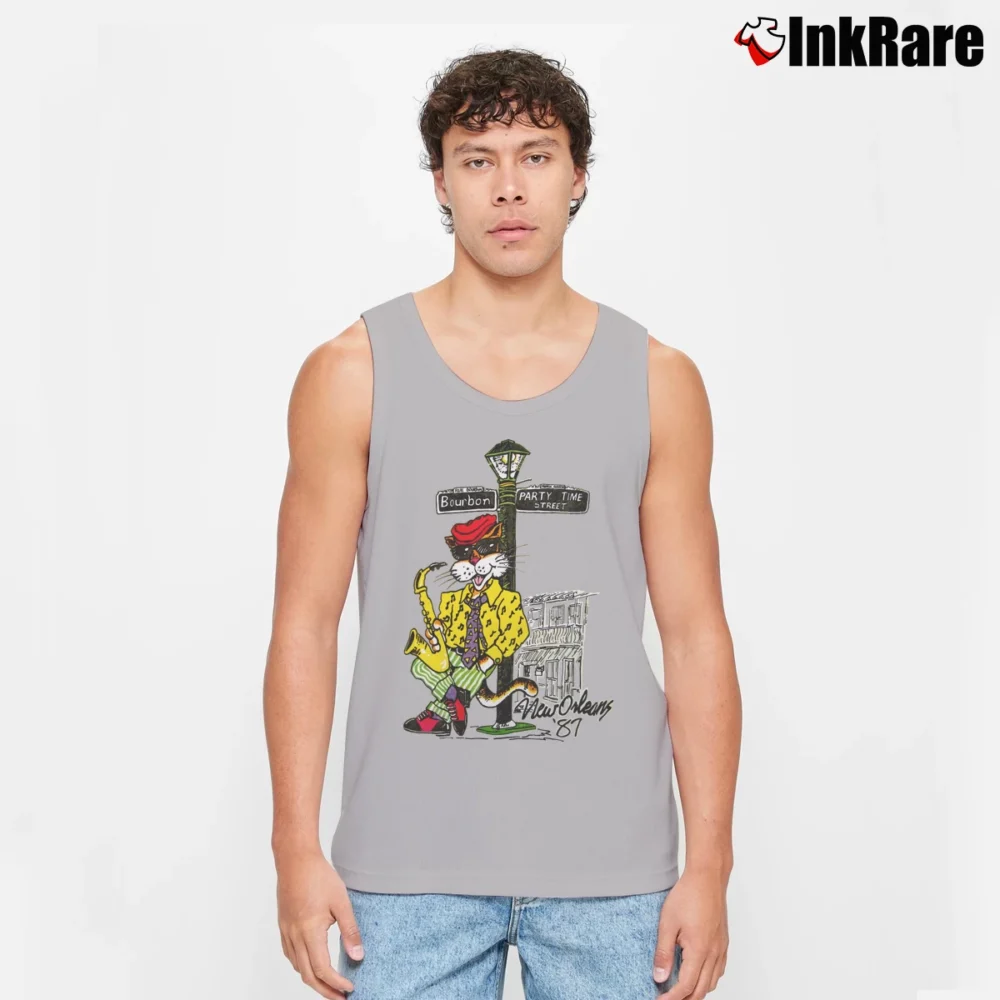 Men’s New Orleans Jazz Cat Bourbon St Tank Top in sport grey | Breathable, Active-Friendly Design