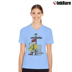 Women’s New Orleans Jazz Cat Bourbon St V-Neck Tee in light blue | Chic Neckline, Soft Texture
