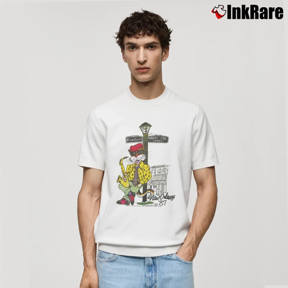 Men’s New Orleans Jazz Cat Bourbon Street Classic T-Shirt in white | Soft, Breathable Everyday Wear