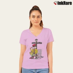 Women’s New Orleans Jazz Cat Bourbon Street V-Neck Tee in light pink | Chic Neckline, Soft Texture