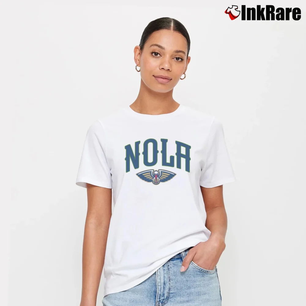 Women’s New Orleans Pelicans Mardi Gras Pride Signature T-Shirt in white | Soft, Flattering Fit