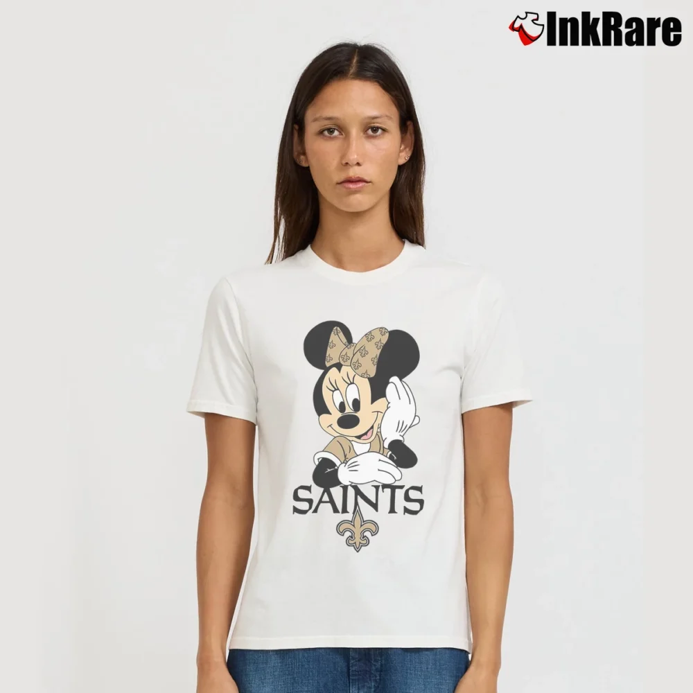 Women’s New Orleans Saints Football Mimi Mouse Walt Disney Signature T-Shirt in white | Soft, Flattering Fit