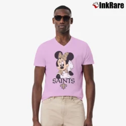Men’s New Orleans Saints Football Mimi Mouse Walt Disney V-Neck Tee in light pink | Sharp, Breathable, Everyday Staple