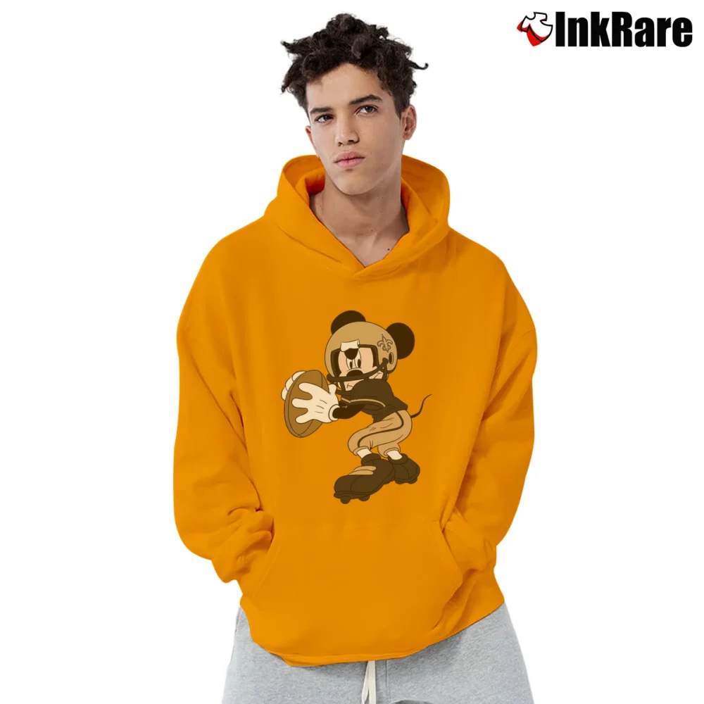 Men’s New Orleans Saints Football Team Mickey Mouse Disney Pullover Hoodie in orange | Cozy, Durable, Modern Fit