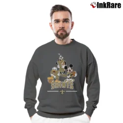 Men’s New Orleans Saints Mickey Donald Goofy Football Crewneck Sweatshirt in charcoal | Cozy Fabric, Clean Style