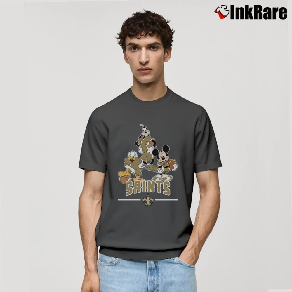 Men’s New Orleans Saints Mickey Donald Goofy Football Classic T-Shirt in charcoal | Soft, Breathable Everyday Wear