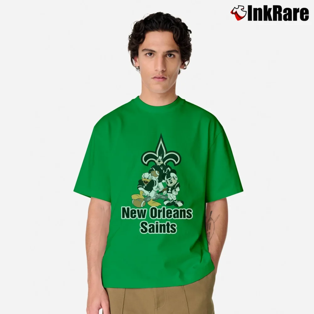Men’s New Orleans Saints Mickey Mouse Donald Goofy Classic T-Shirt in irish green | Soft, Breathable Everyday Wear