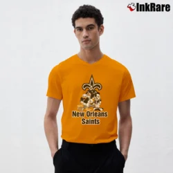 Men’s New Orleans Saints Mickey Mouse Donald Goofy V-Neck Tee in orange | Sharp, Breathable, Everyday Staple