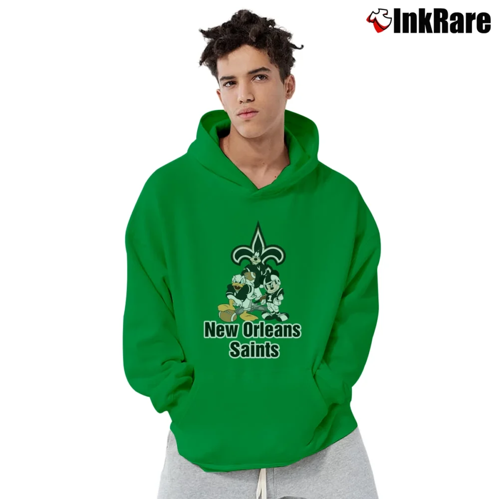 Men’s New Orleans Saints Mickey Mouse Football Pullover Hoodie in irish green | Cozy, Durable, Modern Fit