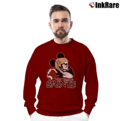 Men’s New Orleans Saints Mickey Mouse NFL Football Crewneck Sweatshirt in maroon | Cozy Fabric, Clean Style