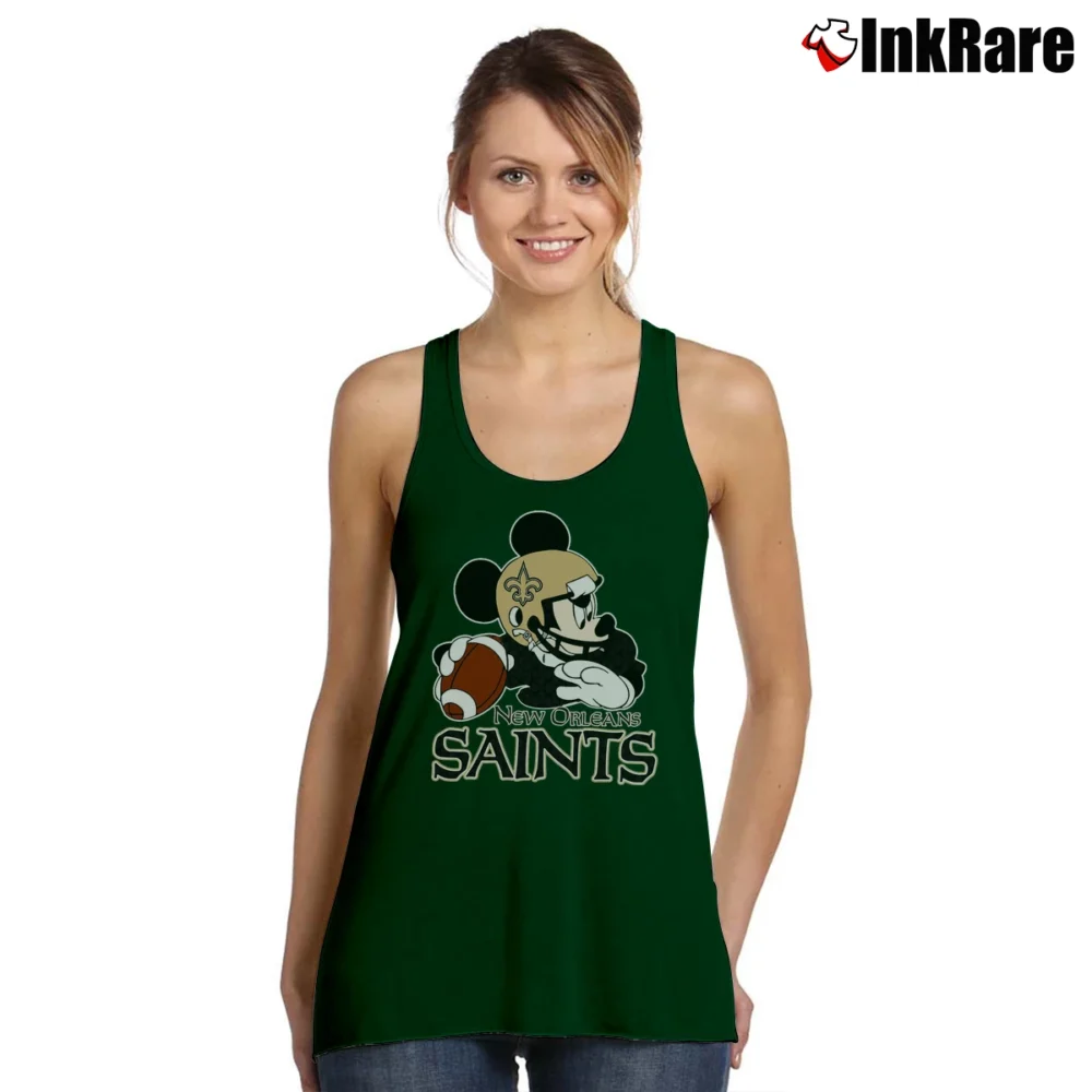 Women’s New Orleans Saints Mickey Mouse NFL Football Tank Top in forest green | Lightweight, Movement-Friendly