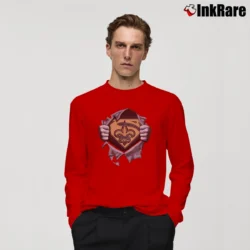 Men’s New Orleans Saints x Superman Marvel Logo Long-Sleeve Shirt in red | Sleek, Lightweight, Year-Round Wear