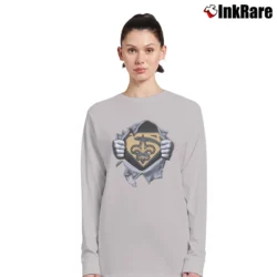 Women’s New Orleans Saints x Superman Marvel Logo Long-Sleeve Top in sport grey | Sleek, Versatile, All-Season