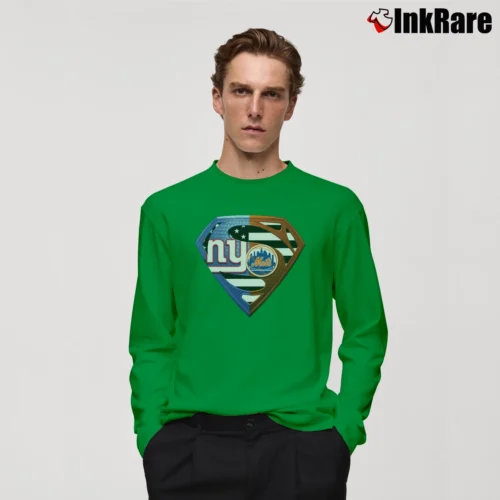 New York Giants And New York Mets Superman MLB Fan Men’s Long-Sleeve Tee in irish green – Versatile Layering Men’s New York Giants And New York Mets Superman MLB Fan Long-Sleeve Shirt in irish green | Sleek, Lightweight, Year-Round Wear