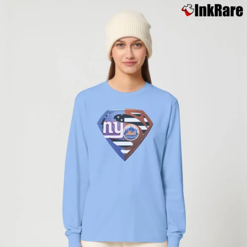 New York Giants And New York Mets Superman MLB Fan Women’s Long-Sleeve Top in light blue – Effortless Layer Women’s New York Giants And New York Mets Superman MLB Fan Long-Sleeve Top in light blue | Sleek, Versatile, All-Season