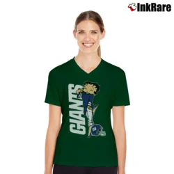 Women’s New York Giants Betty Boop Football Fan V-Neck Tee in forest green | Chic Neckline, Soft Texture