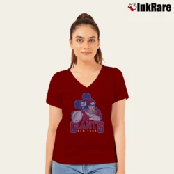 Women’s New York Giants Mickey Mouse Quarterback V-Neck Tee in maroon | Chic Neckline, Soft Texture