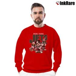 Men’s New York Jets Mickey Donald Goofy Football Crewneck Sweatshirt in red | Cozy Fabric, Clean Style