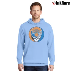 Men’s New York Knicks Basketball Grateful Dead for Music and Sports Fans Pullover Hoodie in light blue | Cozy, Durable, Modern Fit