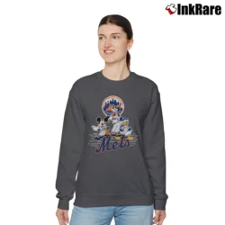 Women’s New York Mets Mickey Donald Goofy Baseball Fan Relaxed Sweatshirt in charcoal | Soft, Laid-Back Vibe
