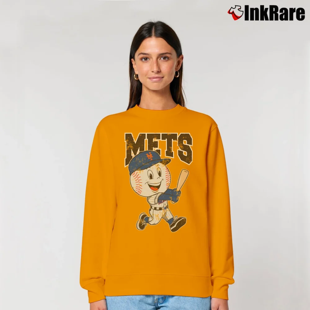 Women’s new york mets mr met for Baseball Fans Relaxed Sweatshirt in orange | Soft, Laid-Back Vibe