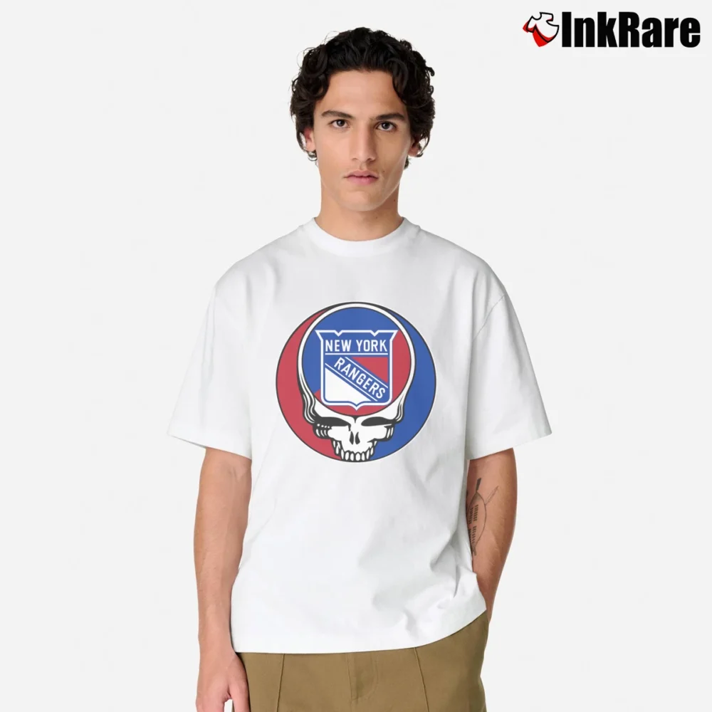 Men’s New York Rangers Grateful Dead Logo Band NHL Classic T-Shirt in white | Soft, Breathable Everyday Wear