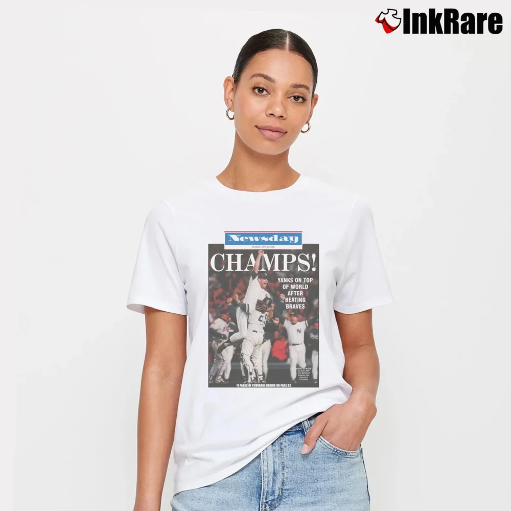 Women’s New York Yankees 1996 World Series Champions Newsday Cover Signature T-Shirt in white | Soft, Flattering Fit