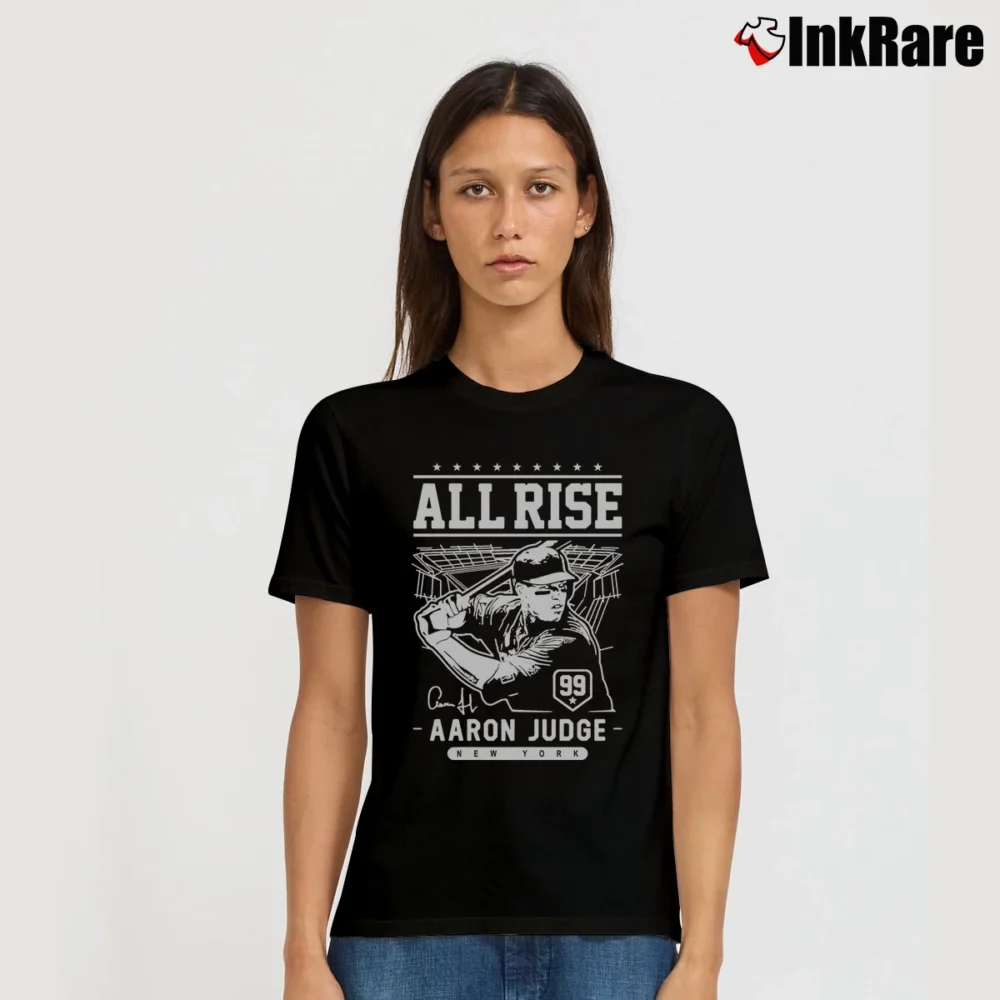 Women’s New York Yankees Aaron Judge All Rise Signature T-Shirt in black | Soft, Flattering Fit