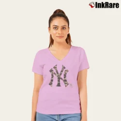 Women’s New York Yankees Camo V-Neck Tee in light pink | Chic Neckline, Soft Texture