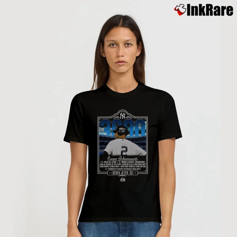 Women’s New York Yankees Derek Jeter #2 3000 Hits Signature T-Shirt in black | Soft, Flattering Fit