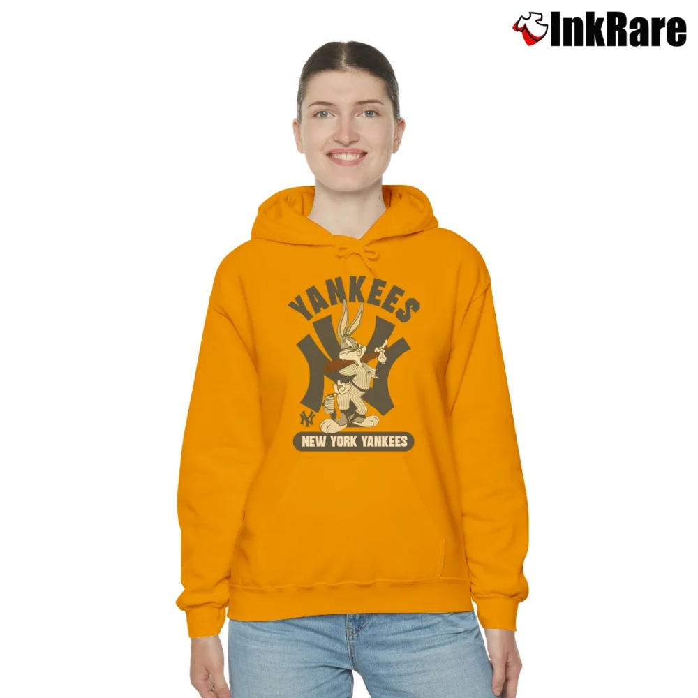 Women’s New York Yankees Looney Tunes Baseball Fan Cozy Hoodie in orange | Warm, Structured, Stylish
