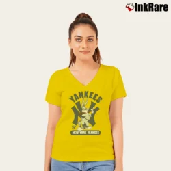 Women’s New York Yankees Looney Tunes Baseball Fan V-Neck Tee in yellow | Chic Neckline, Soft Texture