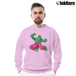 Men’s Nexus 7 Japan X Hulk Marvel Crossover Crewneck Sweatshirt in light pink | Cozy Fabric, Clean Style